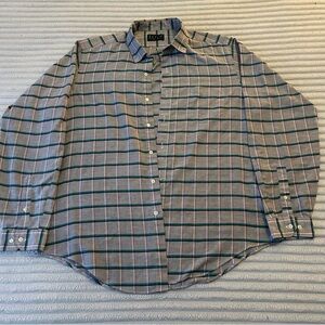 Levi's Men's Gray Plaid Button-Down Shirt with Green & Pink Stripes